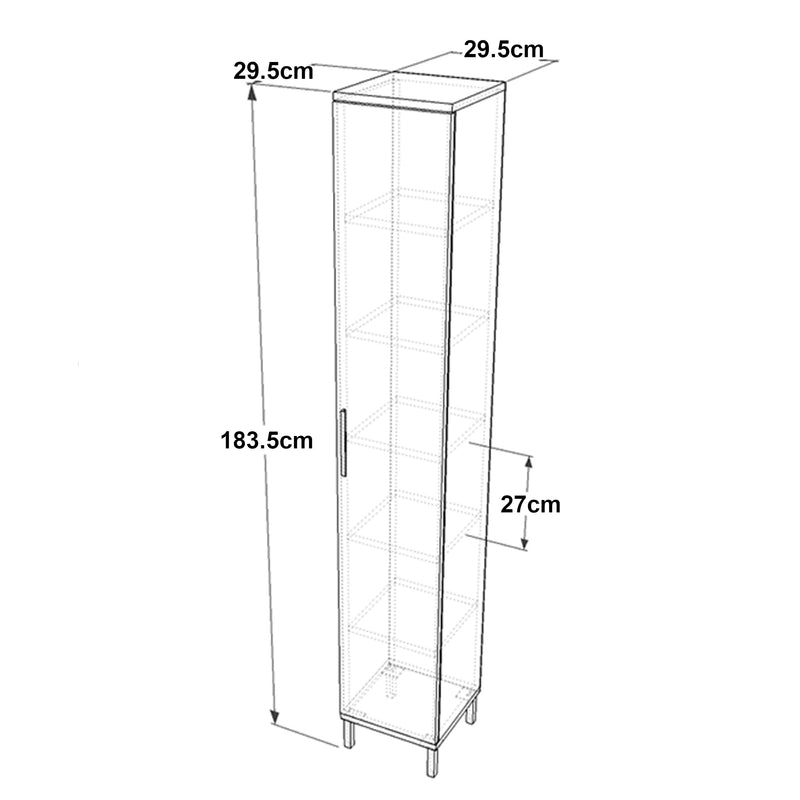 Schiță cotată Dulap înalt Lieto cu 6 rafturi 183,5 x 29,5 x 29,5 cm Stejar gri [en.casa]