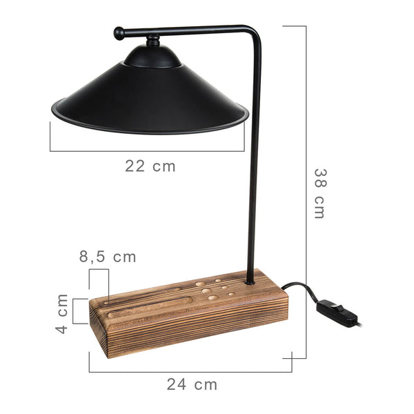 Lampa de masă Folkestone E27 Lemn masiv Metal Negru / Lemn [lux.pro]