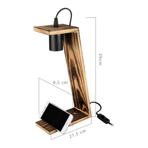 Lampa de masă Gillingham E27 Lemn masiv Negru / Aspect lemn [lux.pro]