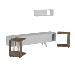 Set mobilier 4 componente suport TV cu raft si 2 mese laterale Glostrup alb stejar [en.casa]