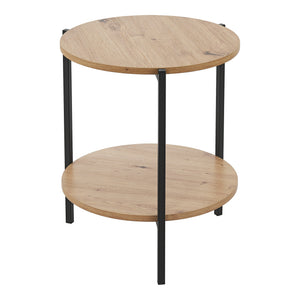 Masă laterală Kuopio 50xØ40cm Negru/Aspect lemn [en.casa]
