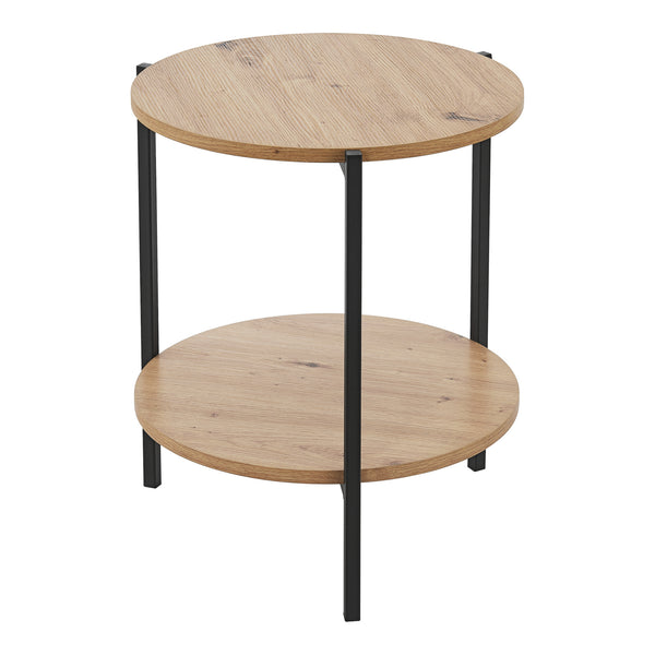 Masă laterală Kuopio 50xØ40cm Negru/Aspect lemn [en.casa]