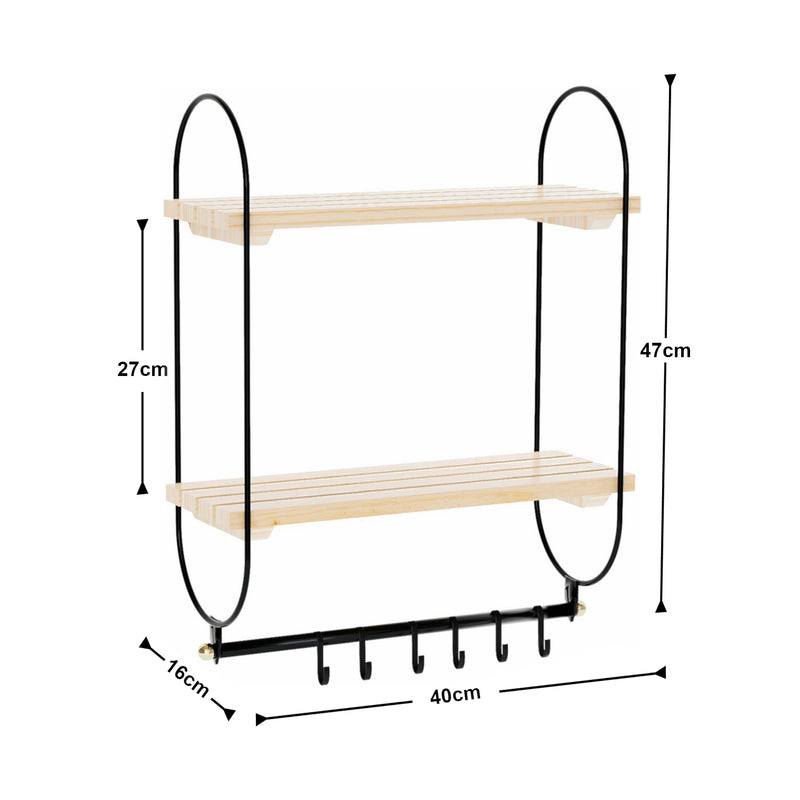 Schiță cotată Raft perete Pielavesi 47x40x16cm negru natur [en.casa]