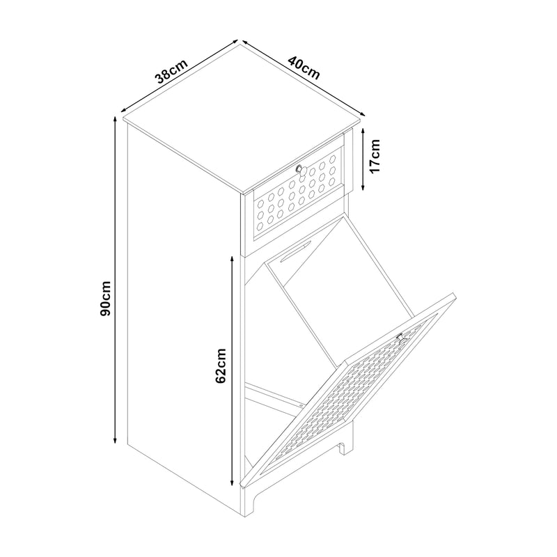 Schiță cotată Dulap baie cu cos pentru rufe Karlsøy 90x38x40cm alb [en.casa]