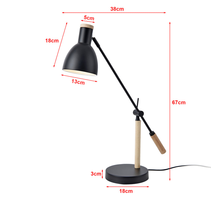 Schiță cotată Lampa de masa Watford negru/lemn natur [lux.pro]