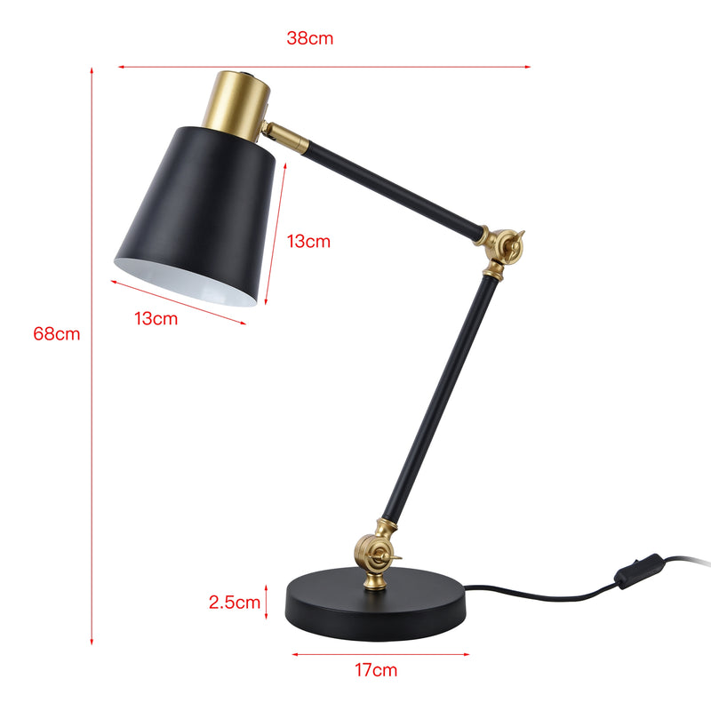 Schiță cotată Lampa de masa Abergele negru/auriu/alb [lux.pro]
