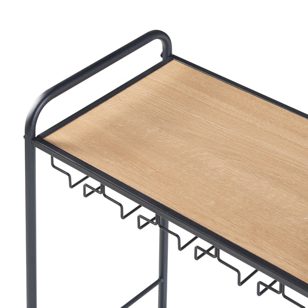 Suport sticle cu vin Hustadvika 120x61x33cm negru/efect lemn stejar/transparent [en.casa]