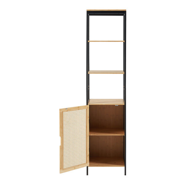 Dulap baie de sine statator Tervola 172x40x35cm MDF bambus negru natur [en.casa]