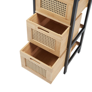 Comoda cu 3 sertare Tervola 72x30x30cm MDF bambus plastic natur negru [en.casa]