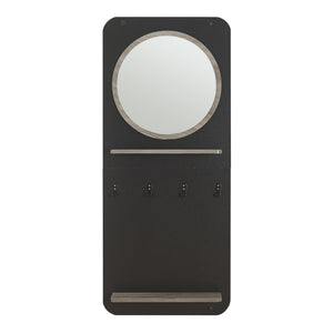 Cuier panou perete hol cu oglinda Helsinge 140x59,5x16cm negru/efect lemn [en.casa]