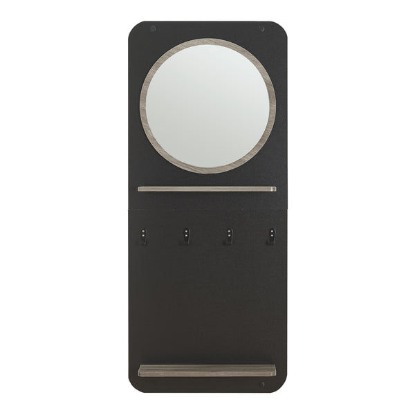 Cuier panou perete hol cu oglinda Helsinge 140x59,5x16cm negru/efect lemn [en.casa]