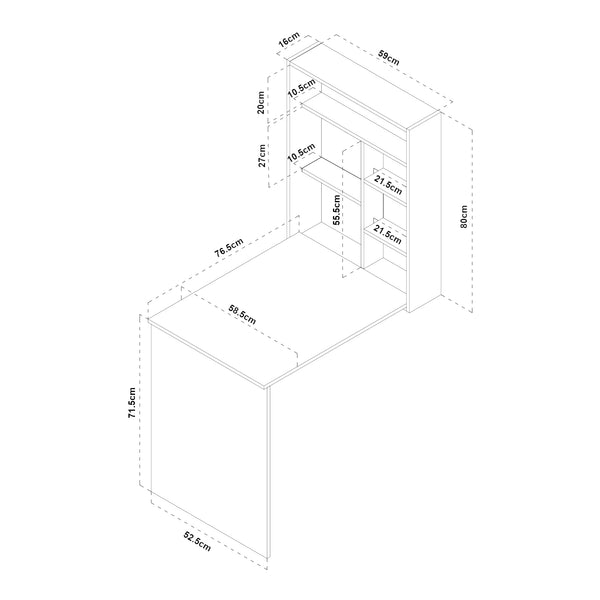 Birou perete pliabil Greve 80x62x16cm apl alb/efect lemn [en.casa]