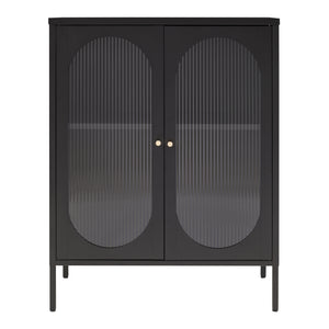 Comoda Karlskrona 101,5x80x40 cm otel sticla negru mat [en.casa]