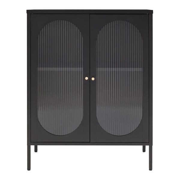 Comoda Karlskrona 101,5x80x40 cm otel sticla negru mat [en.casa]