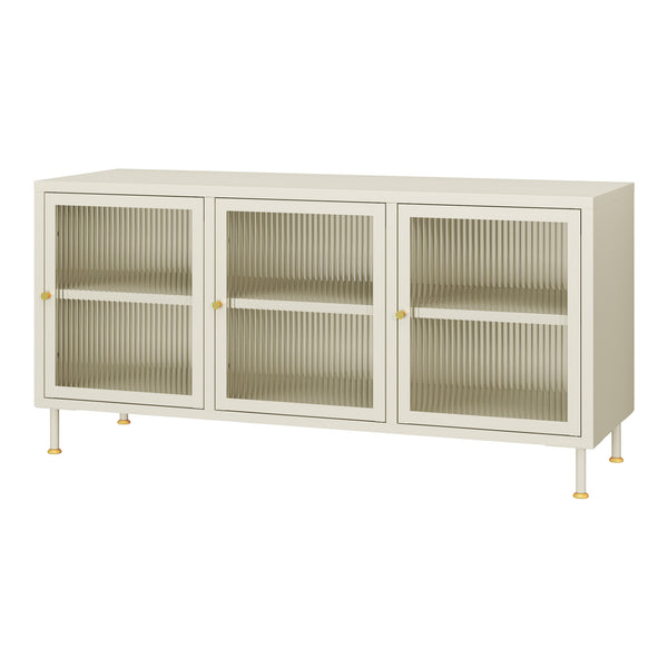 Comoda TV Lindau 120x40x59 cm cu 3 usi crem deschis [en.casa]