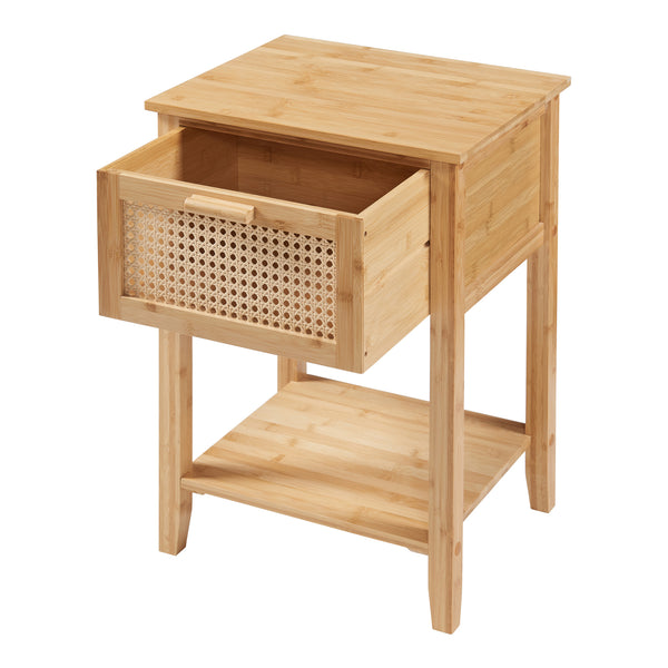 Noptiera cu sertar Leirfjord 60x40x35cm bambus plastic natur [en.casa]