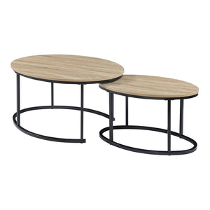 Set 2 masute cafea masuri diferite Niederlande otel PAL negru/efect stejar [en.casa]