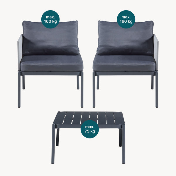 Set masa cu 2 scaune gradina Accettura aluminiu gri [casa.pro]