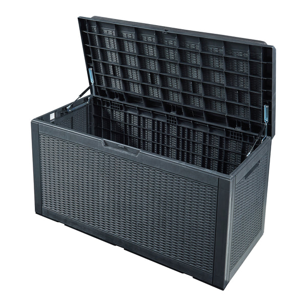 Lada depozitare gradina Atella 122x54,5x65cm negru efect ratan [casa.pro]