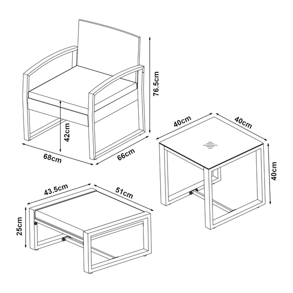 Set mobilier gradina 5 piese Calvello 1 masa 2 scaune si 2 tabureti [casa.pro]