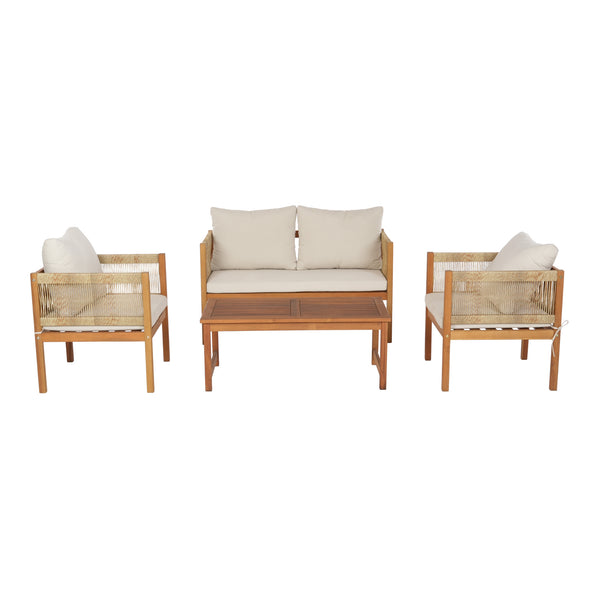 Set 4 piese mobilier gradina Cannole salcam si poliratan efect lemn bej [casa.pro]