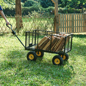 Carucior gradina cu pereti mobili si zavor Corropoli 112x51cm 550kg otel negru galben [pro.tec]