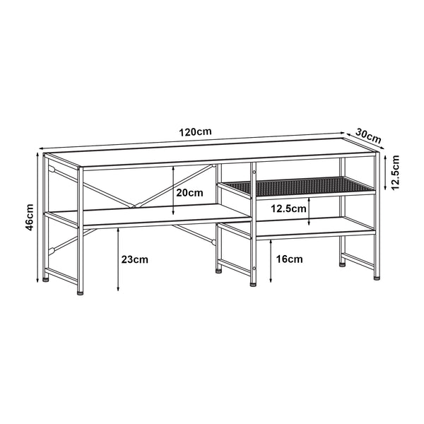 Comoda TV Västiarharg 120x30x46cm otel PAL negru efect lemn nuc [en.casa]