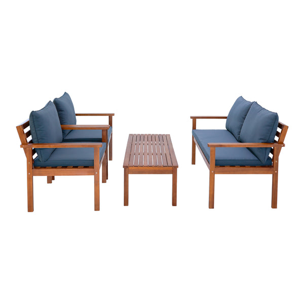 Set masa cu 1 banca si 2 scaune gradina Brittoli lemn efect lemn gri [en.casa]