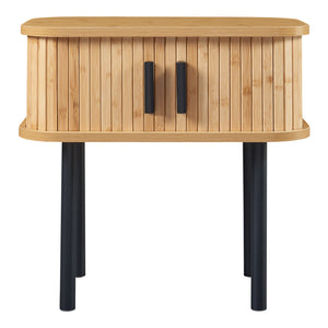 Masuta cu 2 usi glisante Tvedestrand 48x30x45cm MDF bambus metal efect lemn/negru [en.casa]