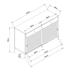 Comoda TV cu 2 usi glisante Tysnes 120x40x75cm PAL metal efect stejar/negru [en.casa]
