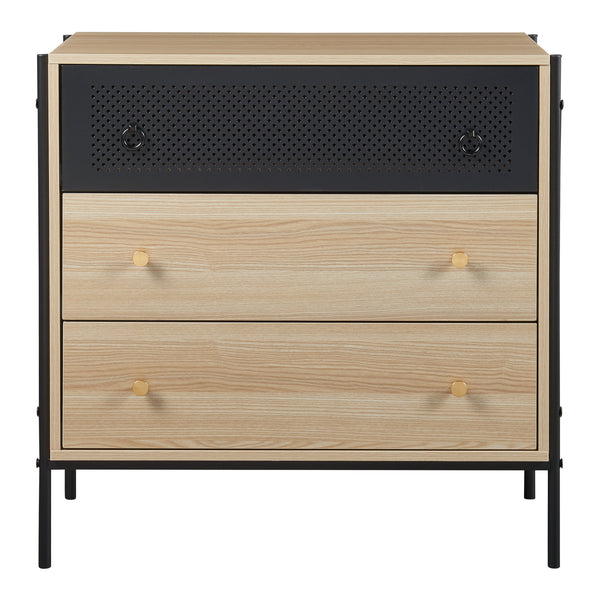 Comoda cu 3 sertare Tysnes 80x80x40cm PAL metal stejar/negru [en.casa]
