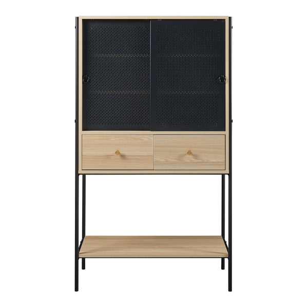 Dulap cu 2 usi glisante 2 sertare si 1 raft Tysnes 140x80x40cm PAL stejar/negru [en.casa]