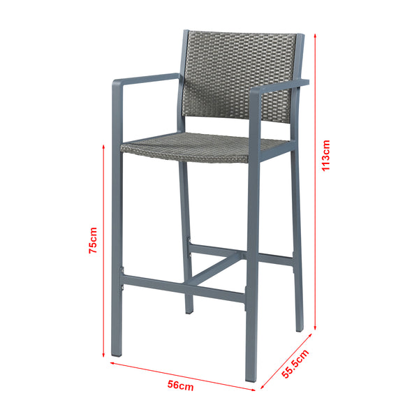 Set 2 scaune bar gradina Avise 113x56x55,5cm aluminiu poliratan gri inchis [casa.pro]