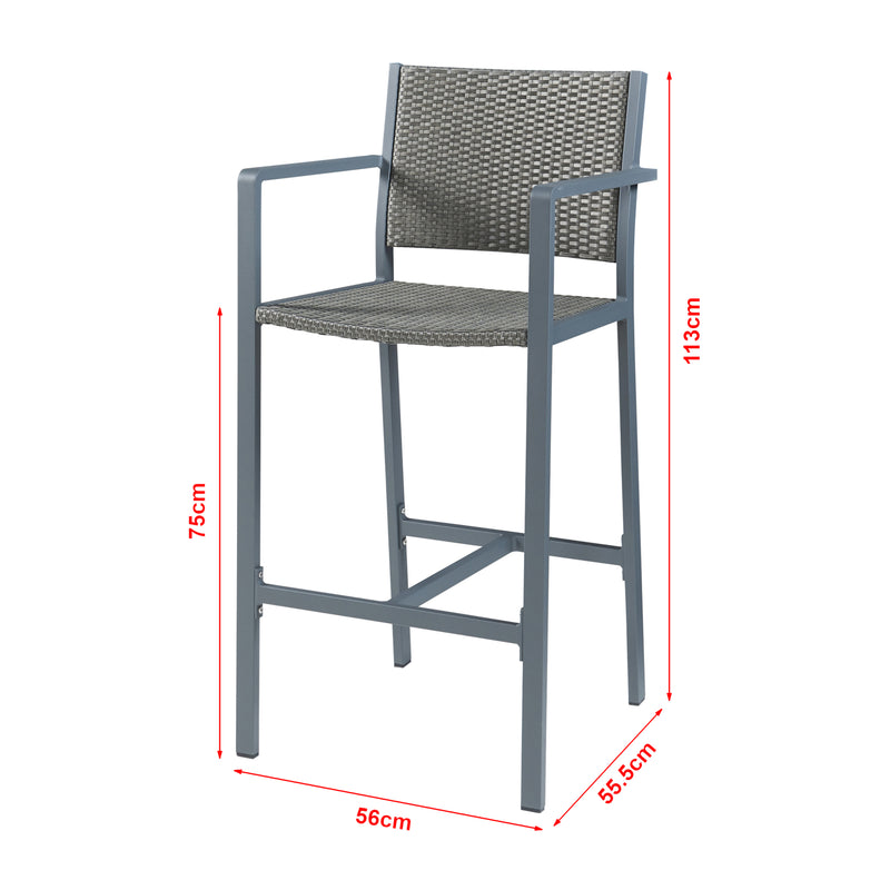 Schiță cotată Set 2 scaune bar gradina Avise 113x56x55,5cm aluminiu poliratan gri inchis [casa.pro]