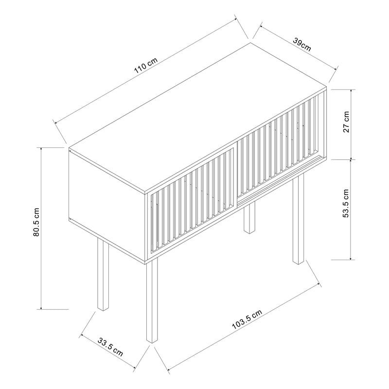 Schiță cotată Masa consola Ypäjä 110x39x81 cm bambus [en.casa]