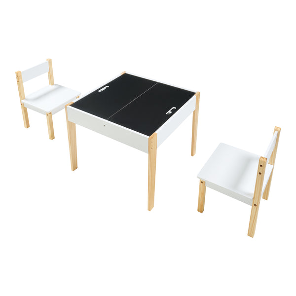 Set masa cu 2 scaune copii si tabla desenat Smedjebacken natur alb negru [en.casa]