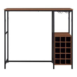Masa bar cu suport 15 sticle vin Trøndelag 120x40x105cm otel PAL negru/nuc [en.casa]