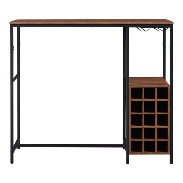 Masa bar cu suport 15 sticle vin Trøndelag 120x40x105cm otel PAL negru/nuc [en.casa]