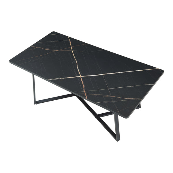 Masuta cafea Riskiften 120x60x48 cm negru marmorat [en.casa]