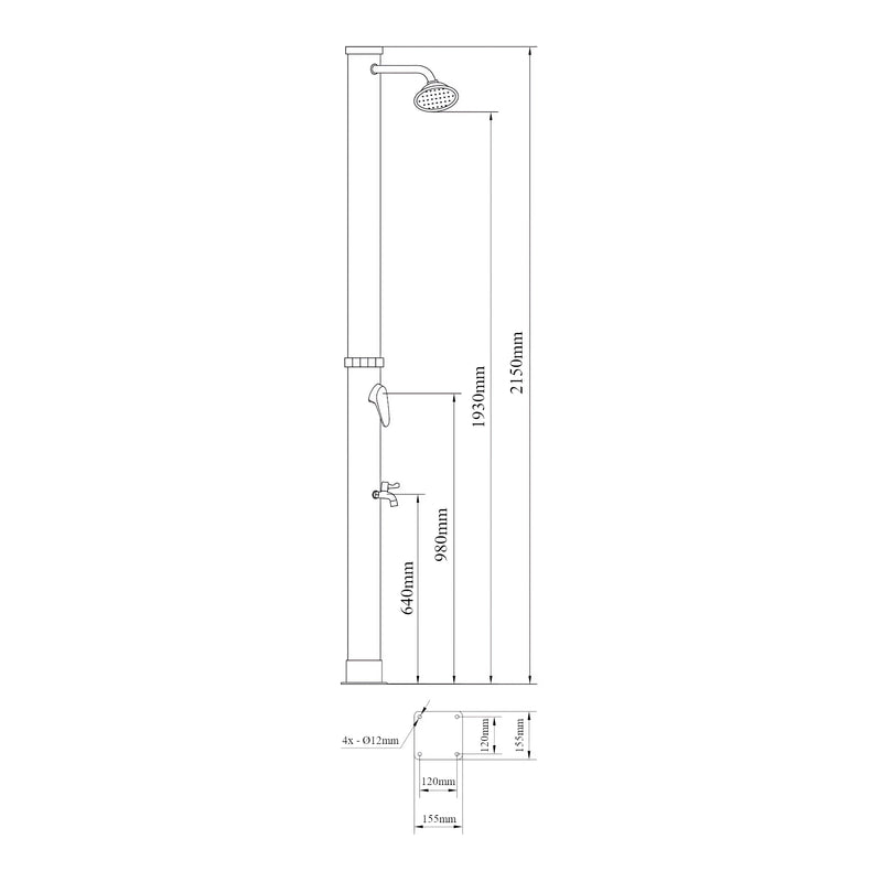 Schiță cotată Dus solar gradina Frerievn 215 cm 18 L plastic negru [casa.pro]