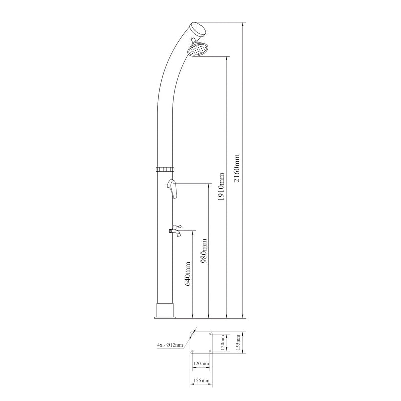 Schiță cotată Dus solar gradina Kebomi 216 cm 18 L plastic metal negru [casa.pro]