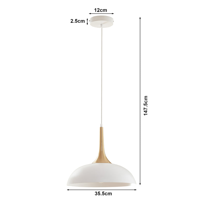 Schiță cotată Lampa suspendata Blairgowrie 147 cm1xE27 max 60W alb/culoarea alamei [lux.pro]
