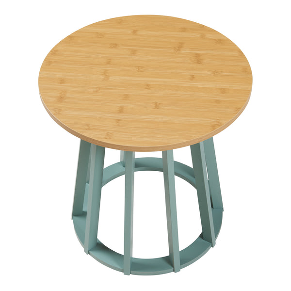 Masuta rotunda Lensuu 48x48 cm efect lemn stejar/verde pastel [en.casa]