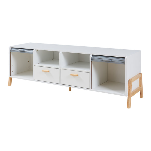 Comoda TV Kvaefjord 160x40x52 cm alb gri natur [en.casa]