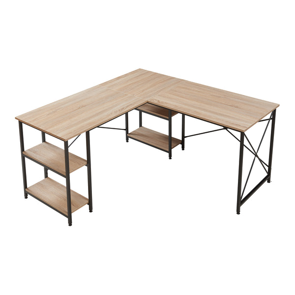 Birou de colt Klirurud 150x150x75 negru/efect lemn stejar [en.casa]
