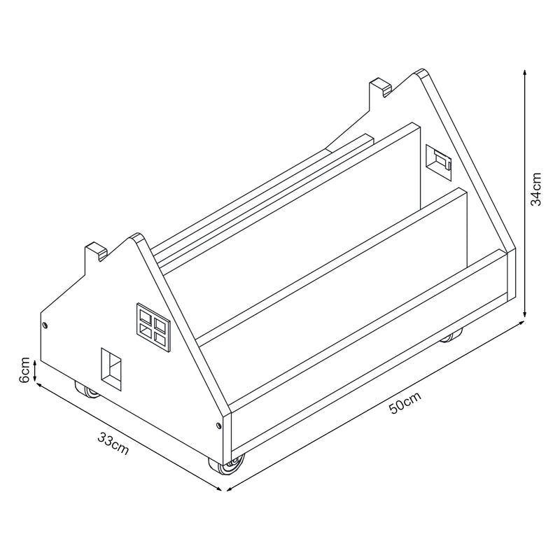 Schiță cotată Raft mobil pentru copii Vipsali 50x33x34 cm verde menta/alb [en.casa]