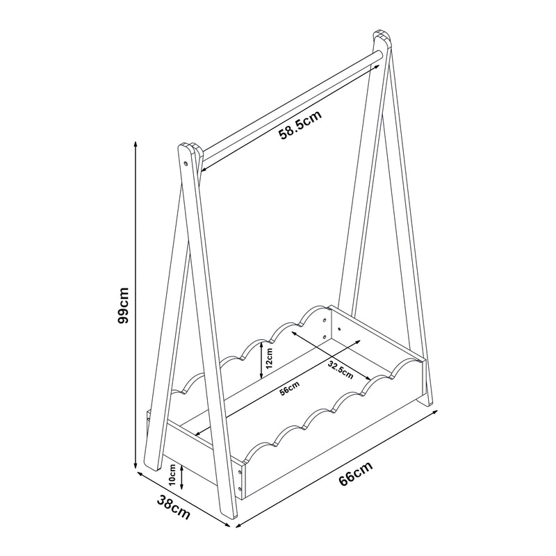 Schiță cotată Suport haine copii Vestnes 99x66x38 cm [en.casa]