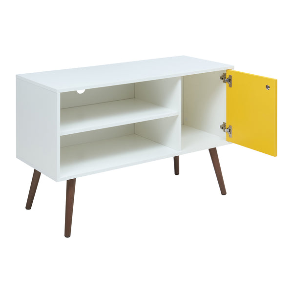 Comoda TV Vare 100x40x65 cm alb/galben/efect nuc [en.casa]