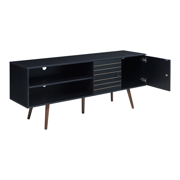 Comoda TV cu 2 usi Vare 160x40x65 cm negru/efect nuc [en.casa]