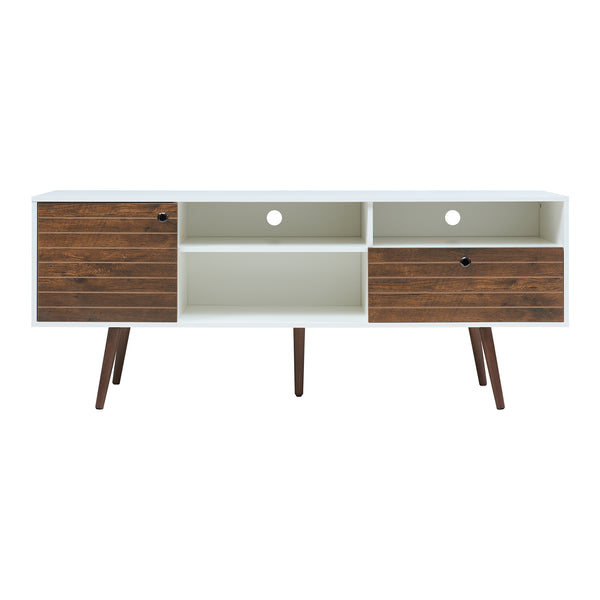 Comoda TV cu usa si sertar Vare 165x40x65 cm alb/efect nuc [en.casa]